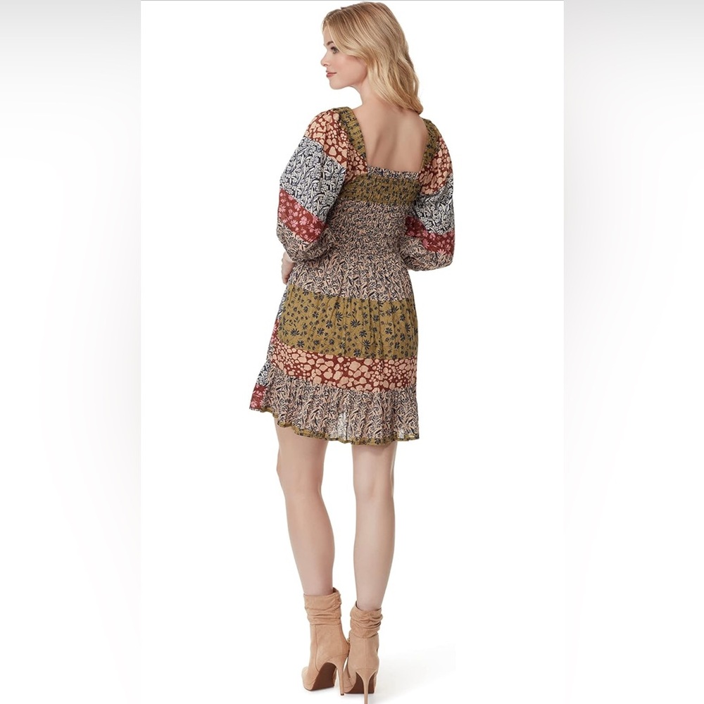 Jessica Simpson Aldan Smocked Knee Length Dress Size L Bishop Sleeves Smocked - Picture 3 of 13